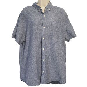 Gap Mens Linen Blend Button Up Shirt XL Slim Fit Blue Short Sleeve Chambray
